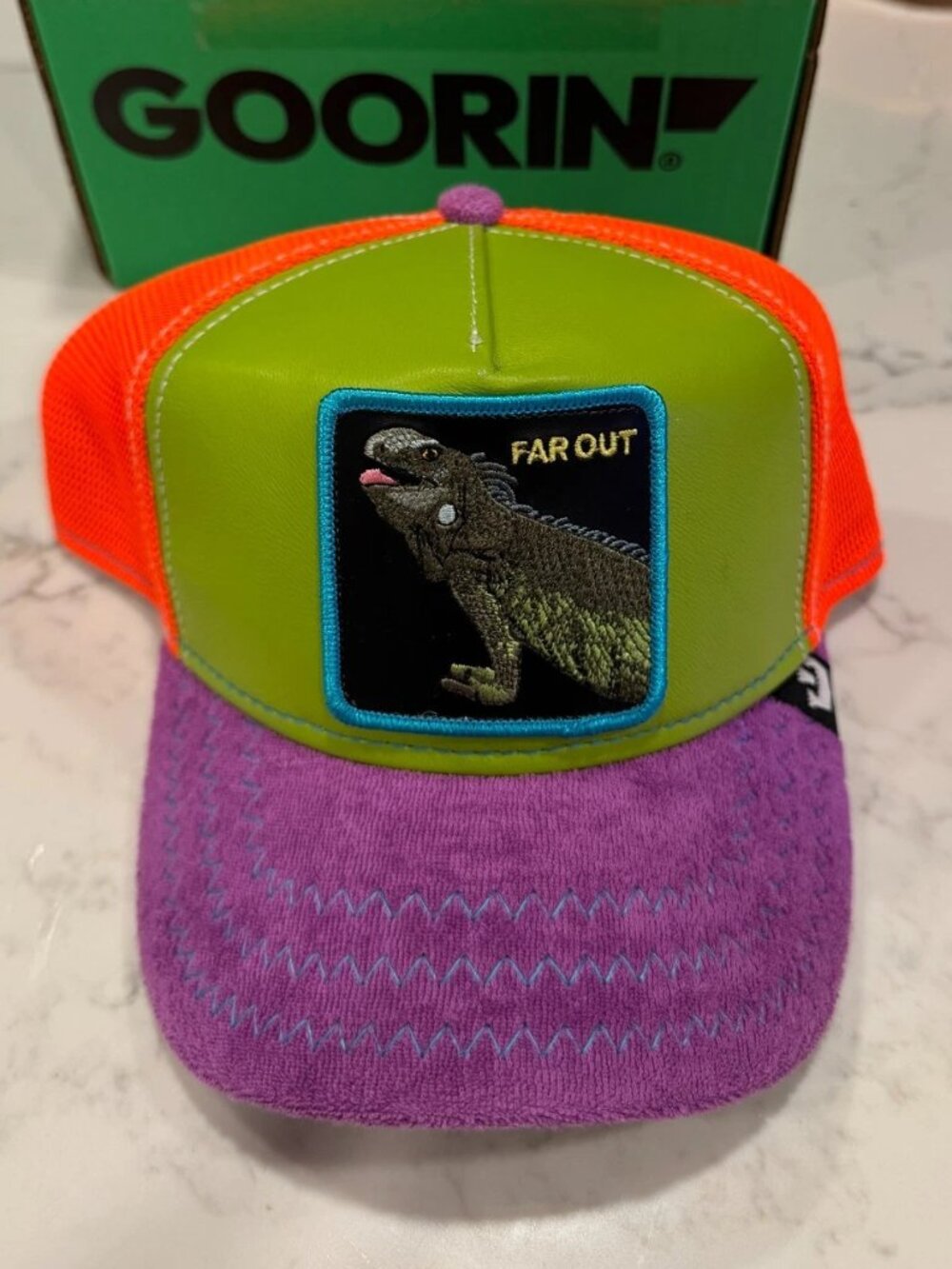 Goorin Bros. Trucker Hat Loud Lizard "FAR OUT" Iguana Friday Drop Neon Rare 2021